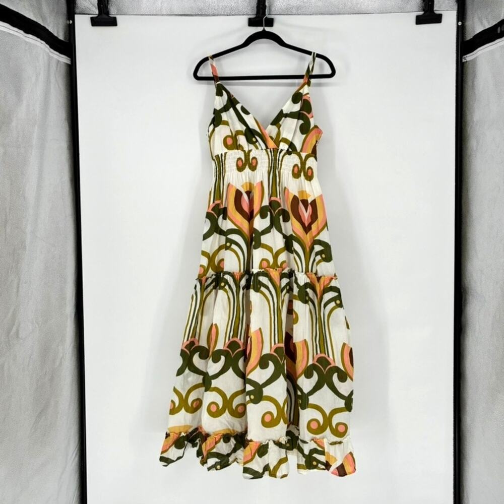 NWOT White Mod Floral Print Midi Adjustable Strap Sundress - Size XL